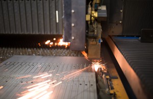 Industrial Laser during Cutting Metal Works at Factory Workshop